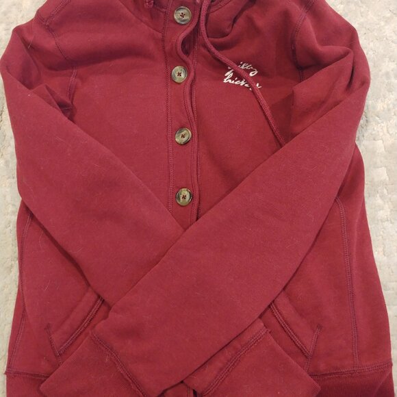 Y2K Gilly Hicks button-up sherpa lined hoodie size L maroon color - Picture 6 of 11